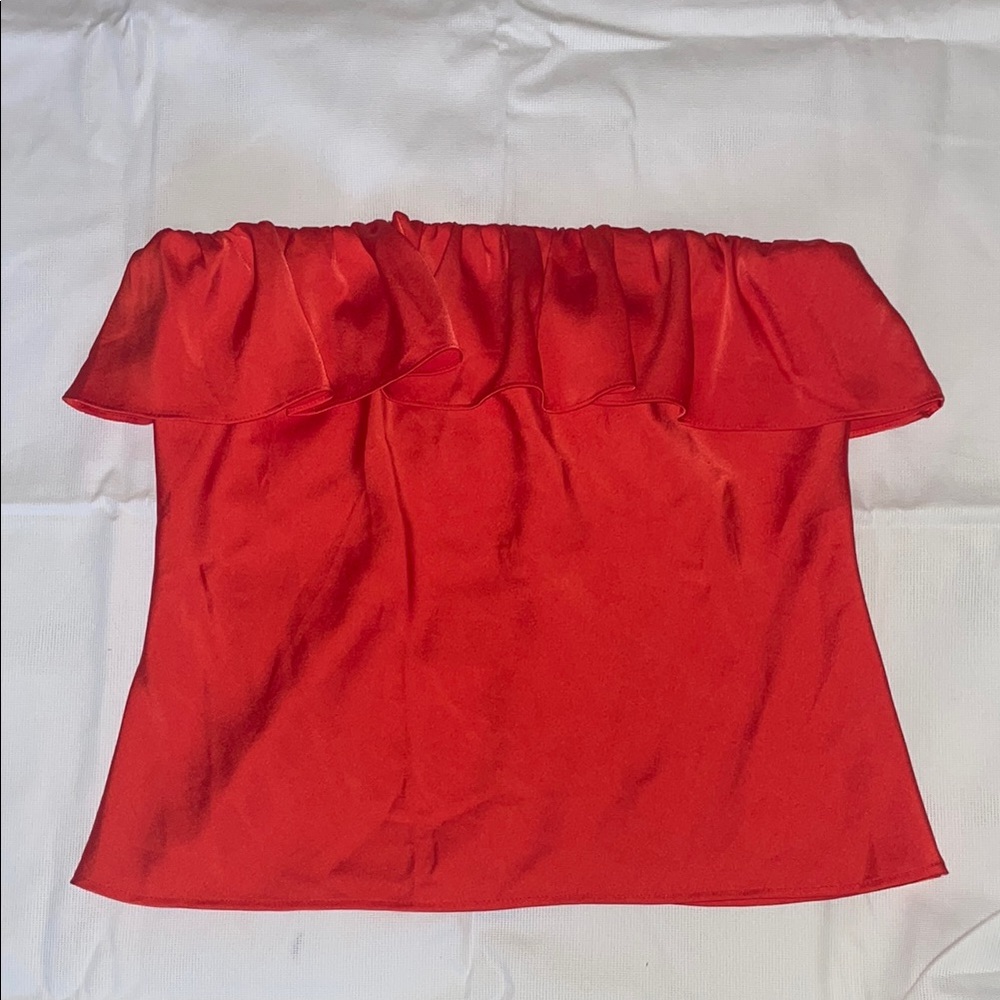 Wayf All Your Ruffle Strapless Top-Red